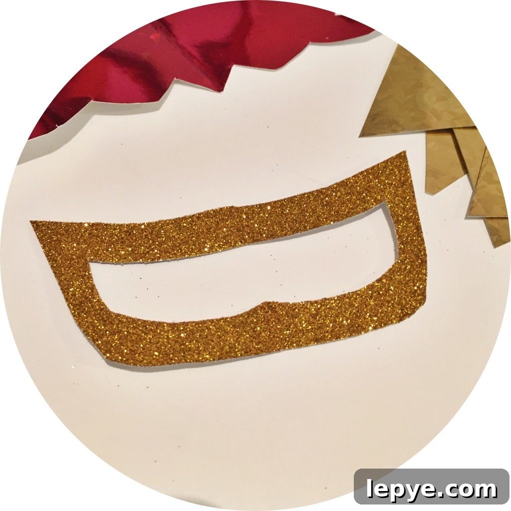 Chinese Dragon Mask Craft for Kids: Step-by-Step Paper Mask Tutorial 6 gold mouth cut out of golden cardboard