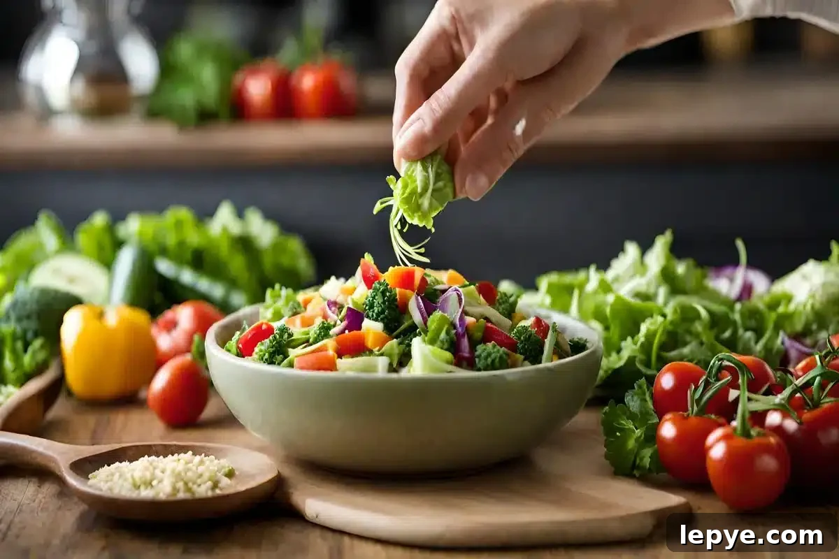 Build Your Own Grinder Salad: A Complete DIY Recipe Guide 2 Assorted fresh vegetables being added to a Grinder Salad for nutritional value