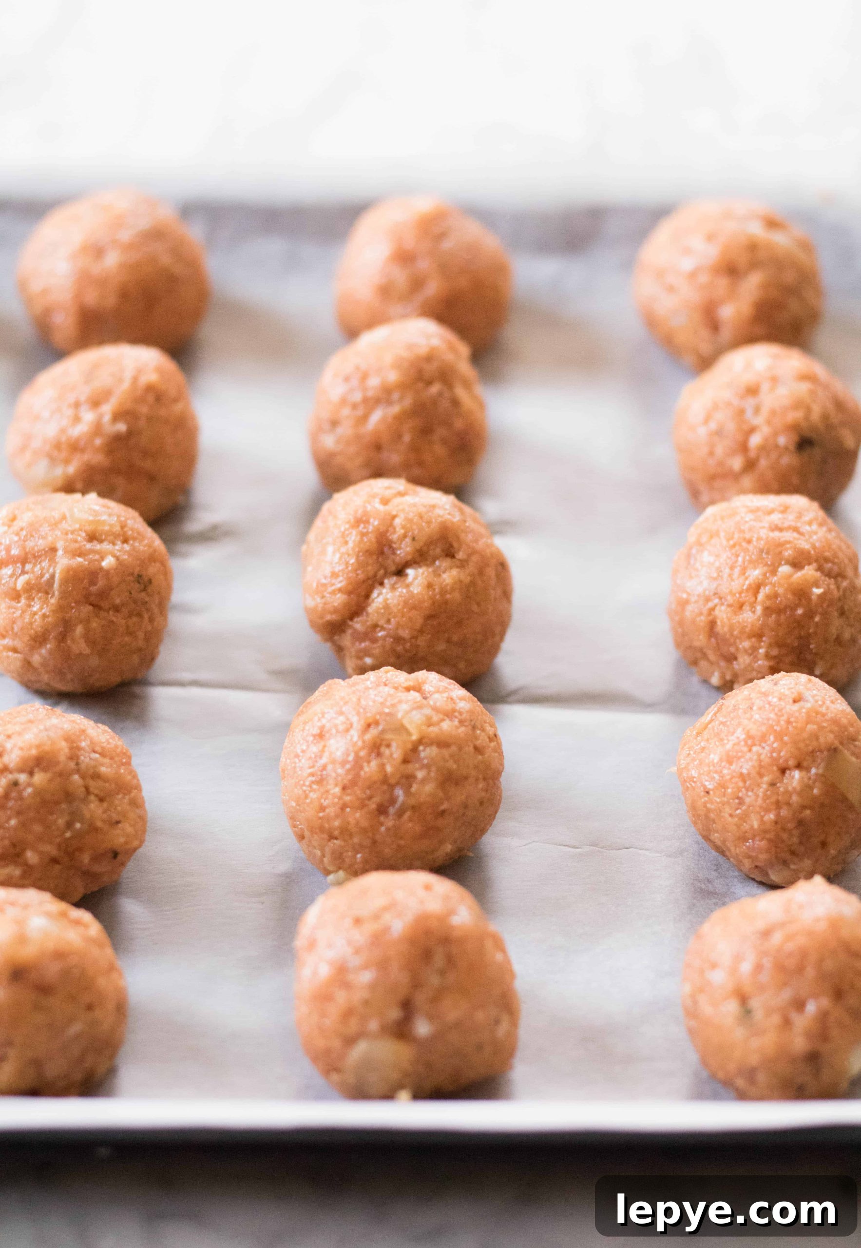 Chicken buffalo meatballs ready for the oven