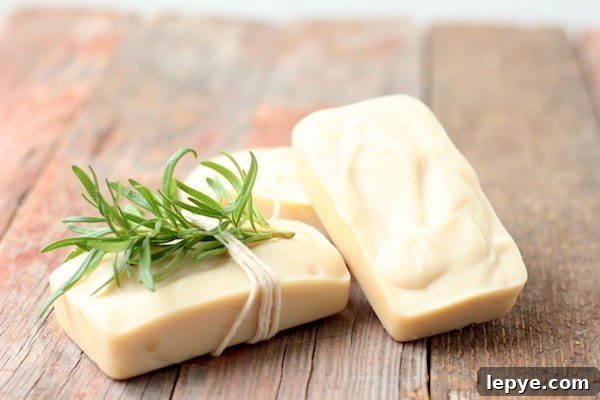 Proven Ways to Earn Money Working From Home 4 Image shows three bars of homemade soap on a wood table, stacked against one another. One bar has a sprig of rosemary tied to it with string.