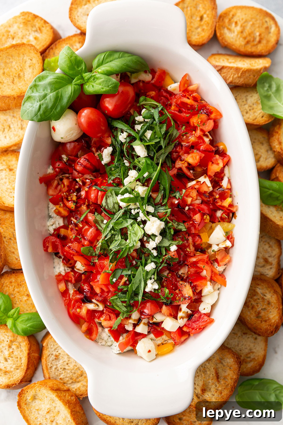 Chilled Caprese Dip with Tomatoes, Fresh Mozzarella & Basil 2 Cold Caprese Dip
