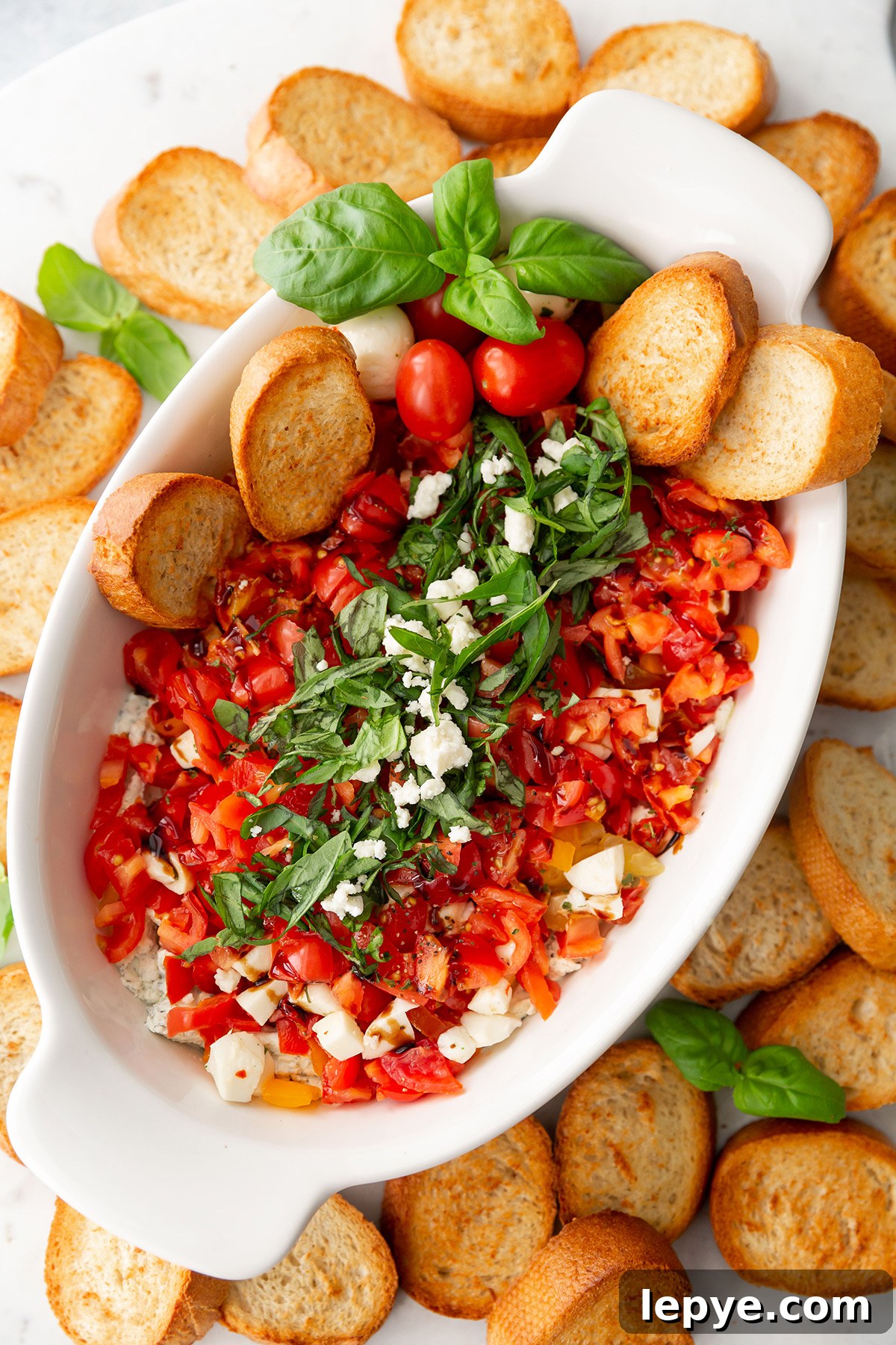 Chilled Caprese Dip with Tomatoes, Fresh Mozzarella & Basil 4 Bruschetta Caprese Dip