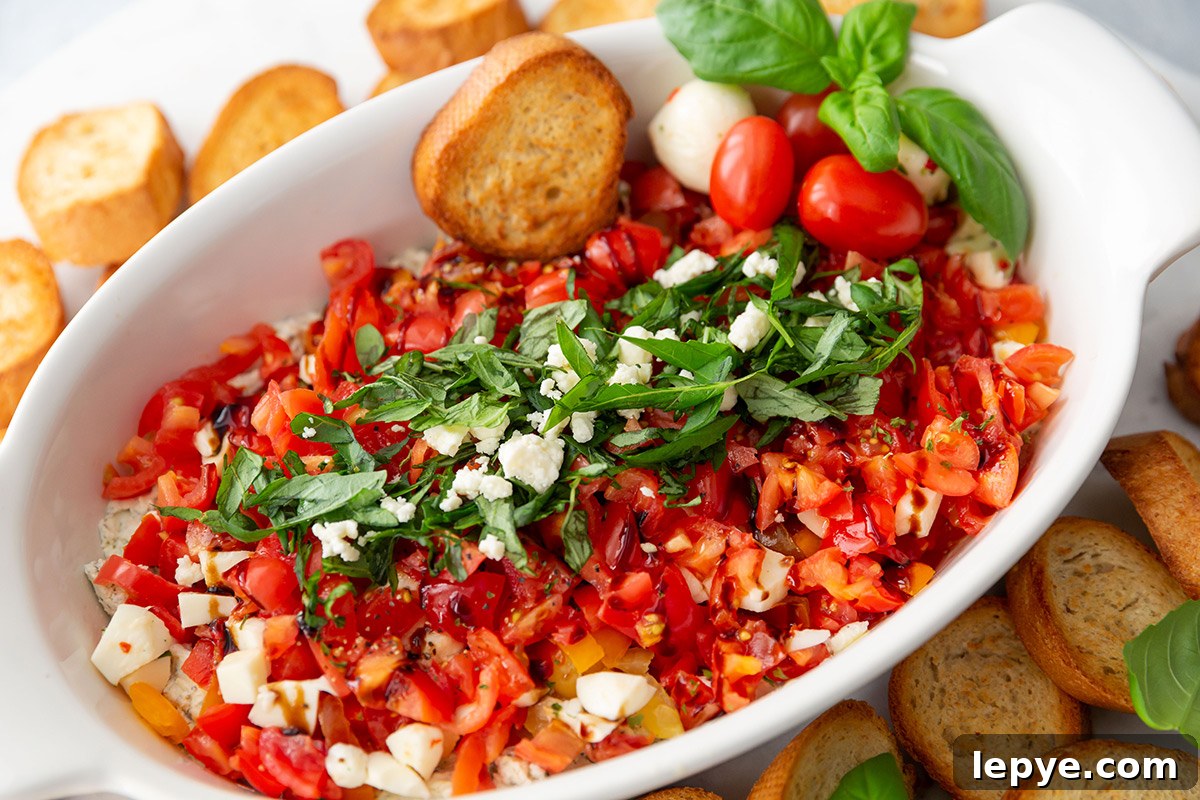 Chilled Caprese Dip with Tomatoes, Fresh Mozzarella & Basil 6 Caprese Bruschetta Dip with Crostini