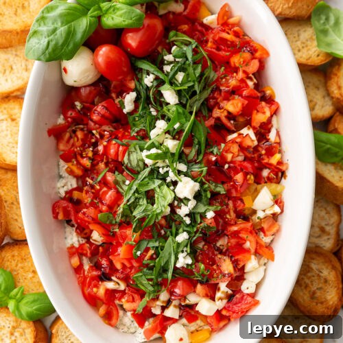 Chilled Caprese Dip with Tomatoes, Fresh Mozzarella & Basil 9 Cold Caprese Dip