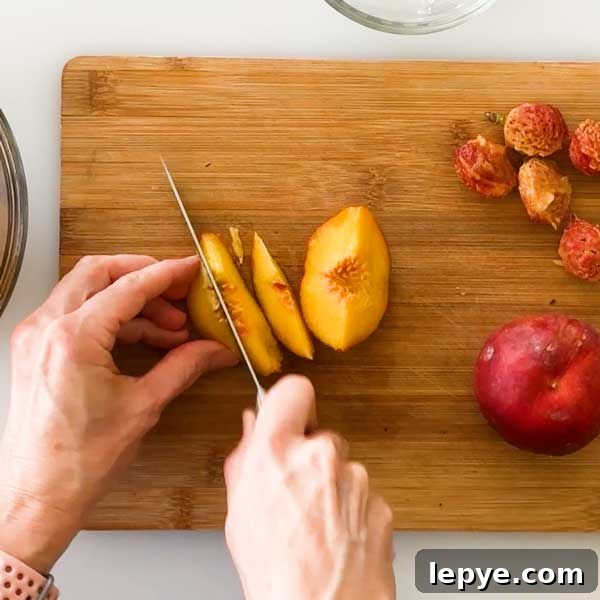 Gluten-Free Peach Cobbler with Almond Butter Caramel Sauce 5 Adding wet ingredients to muffin batter.