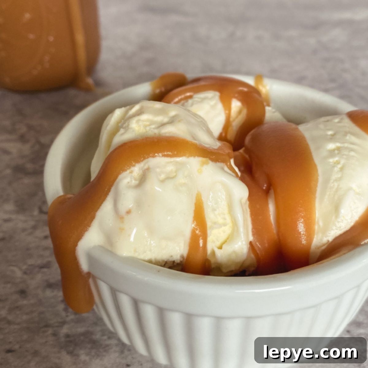 Caramel on ice cream.