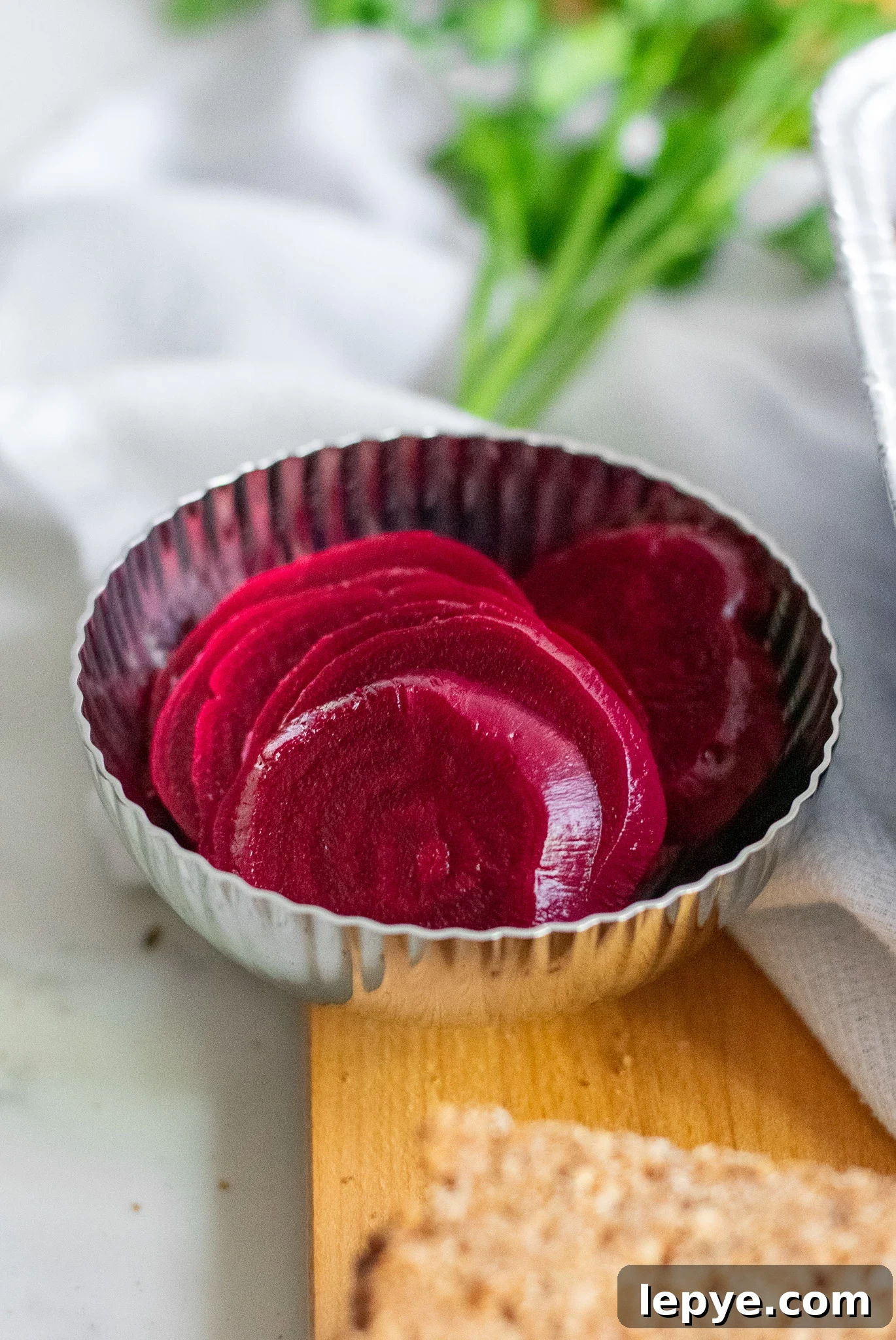 How to Make Classic Danish Leverpostej (Liver Pâté) 8 Pickled beets in a bowl.