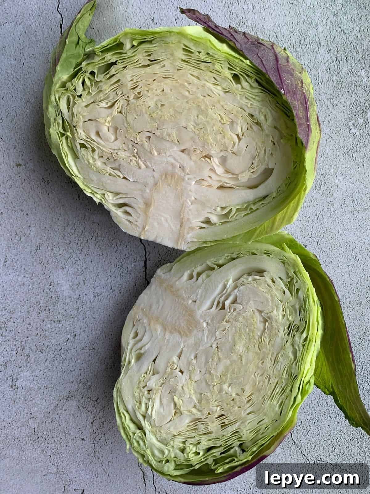 Growing Cabbage: A Complete Guide from Seed to Dinner Table 3 A head of cabbage sliced down the middle showing the inside.