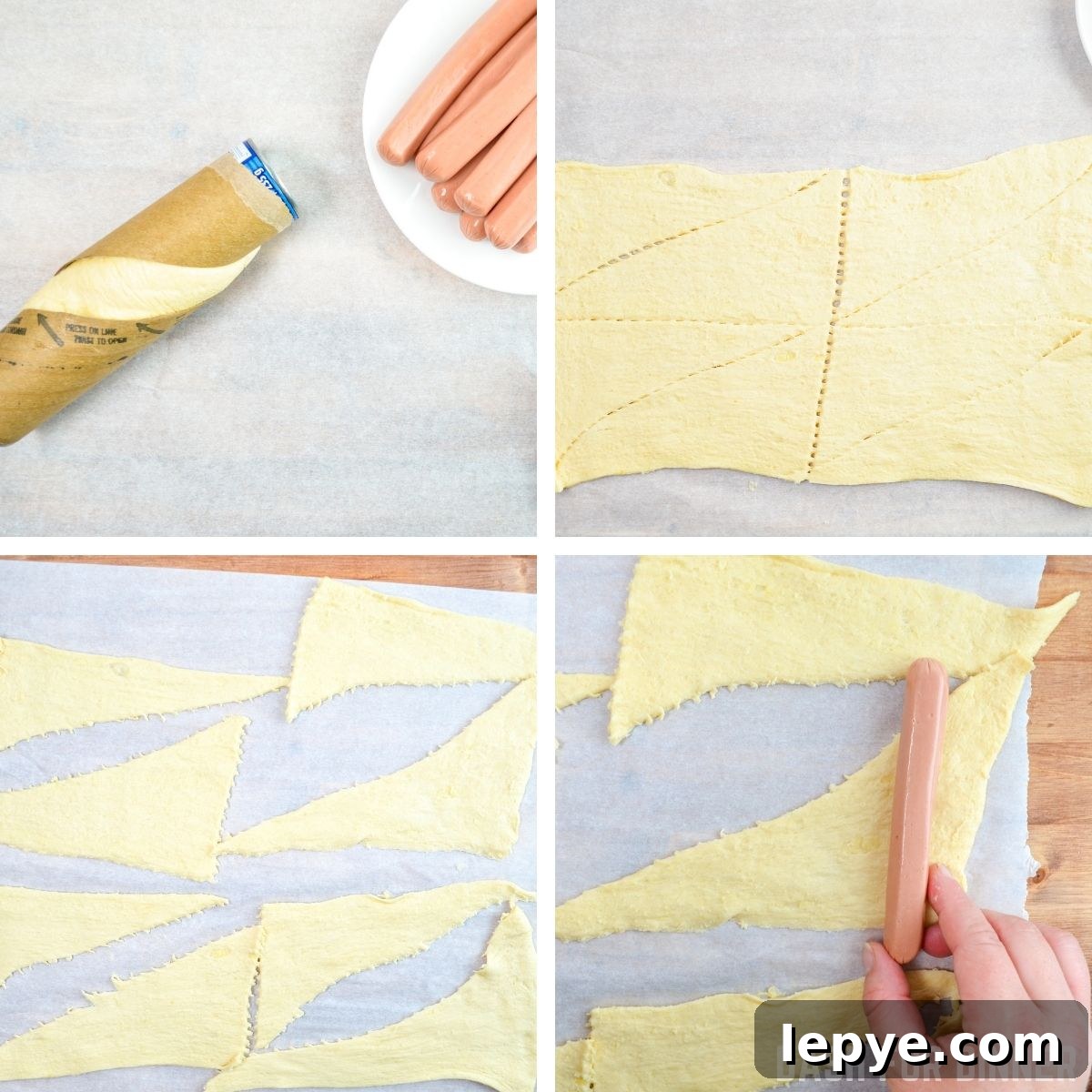 Crispy Air Fryer Pigs in a Blanket Recipe 5 How to wrap hot dogs to make pigs in a blanket.