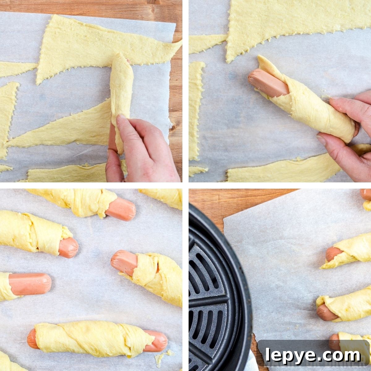 Crispy Air Fryer Pigs in a Blanket Recipe 6 How to wrap hot dogs to make Pigs in a Blanket