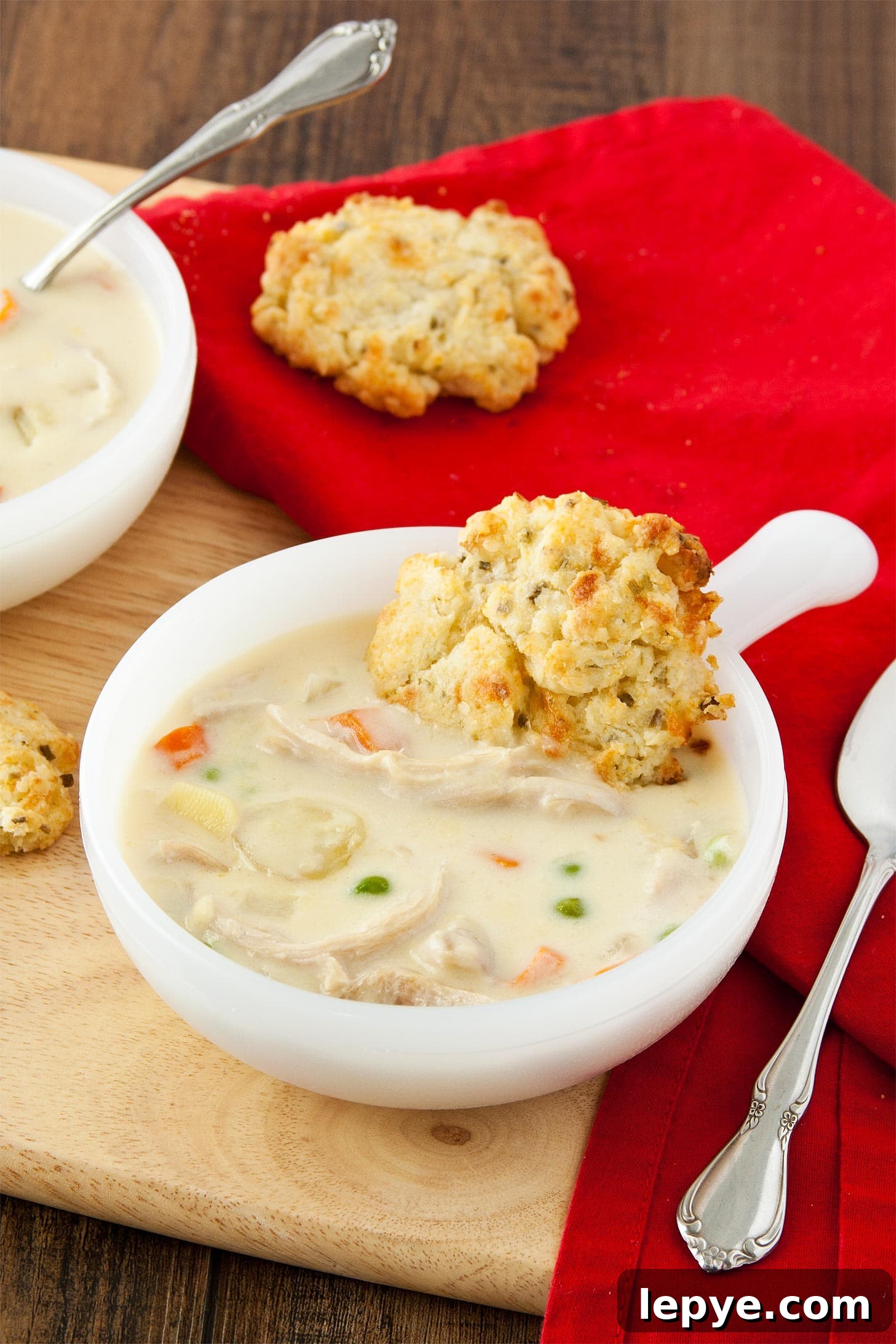 Chicken Pot Pie Soup with Biscuits made from scratch