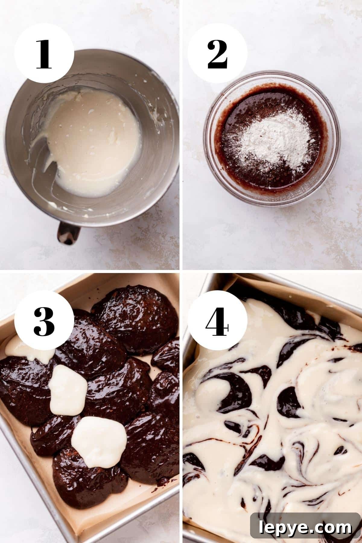 collage of the steps on how to make cheesecake brownies