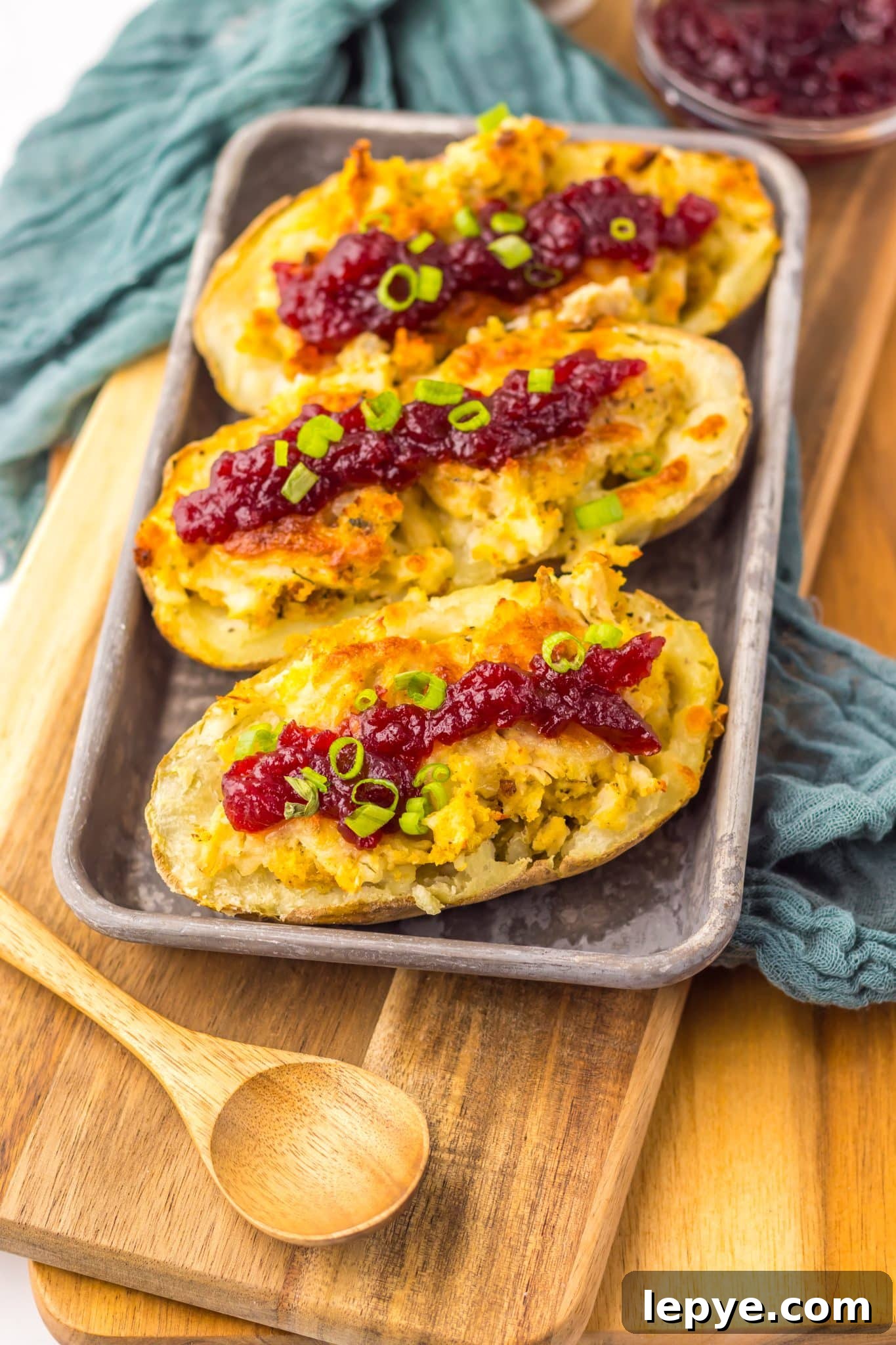 cookie sheet full of thanksgiving potato skins
