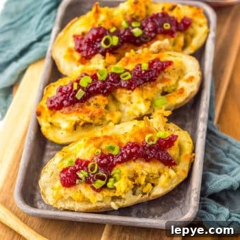 Thanksgiving Potato Skins on a metal tray