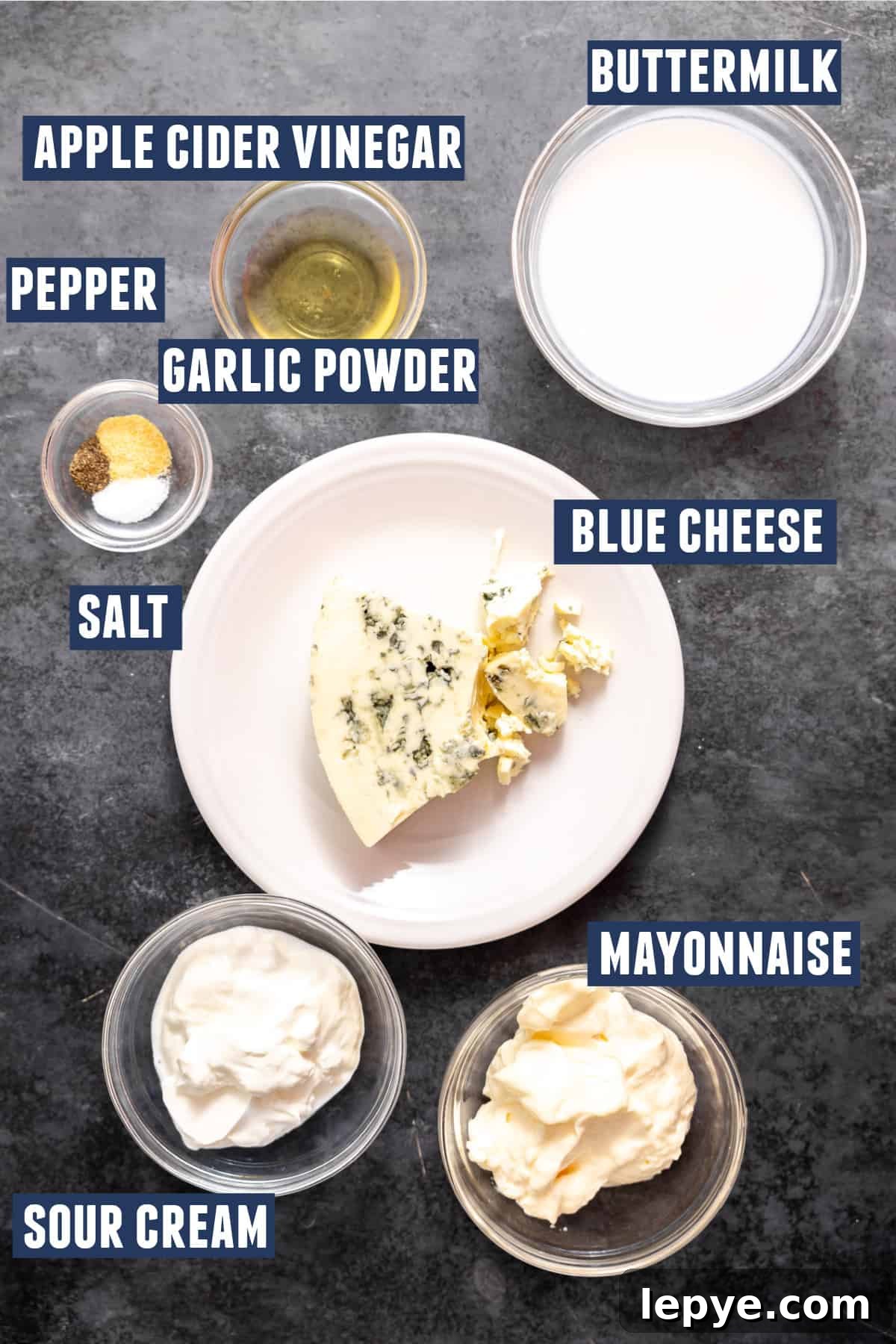 Creamy Blue Cheese Dressing Recipe for Salads and Wings 3 Ingredients needed to make homemade blue cheese dressing.