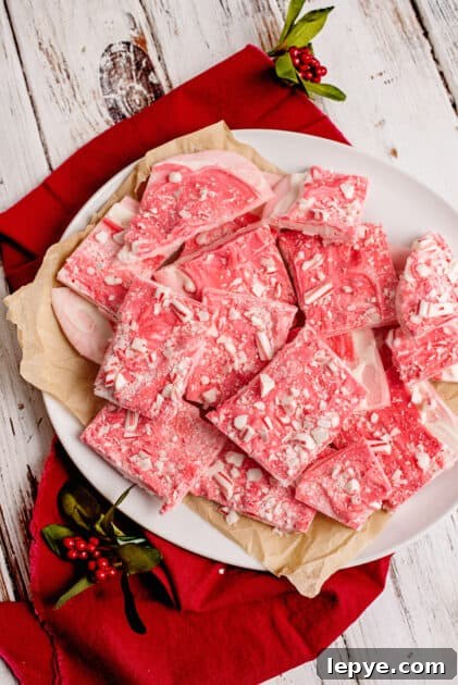 Plate of candy cane bark.