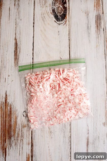 Crushed candy canes in zipper seal bag.
