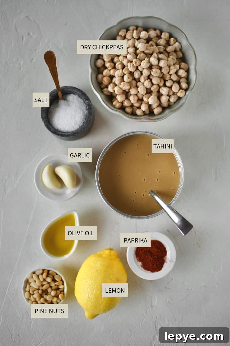 Ingredients needed to make Homemade Hummus Recipe.